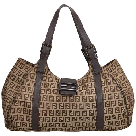 fendi brown zucchino saddle bag|FENDI Zucchino Handbag Tote Bag 8BN003 Brown Canvas .